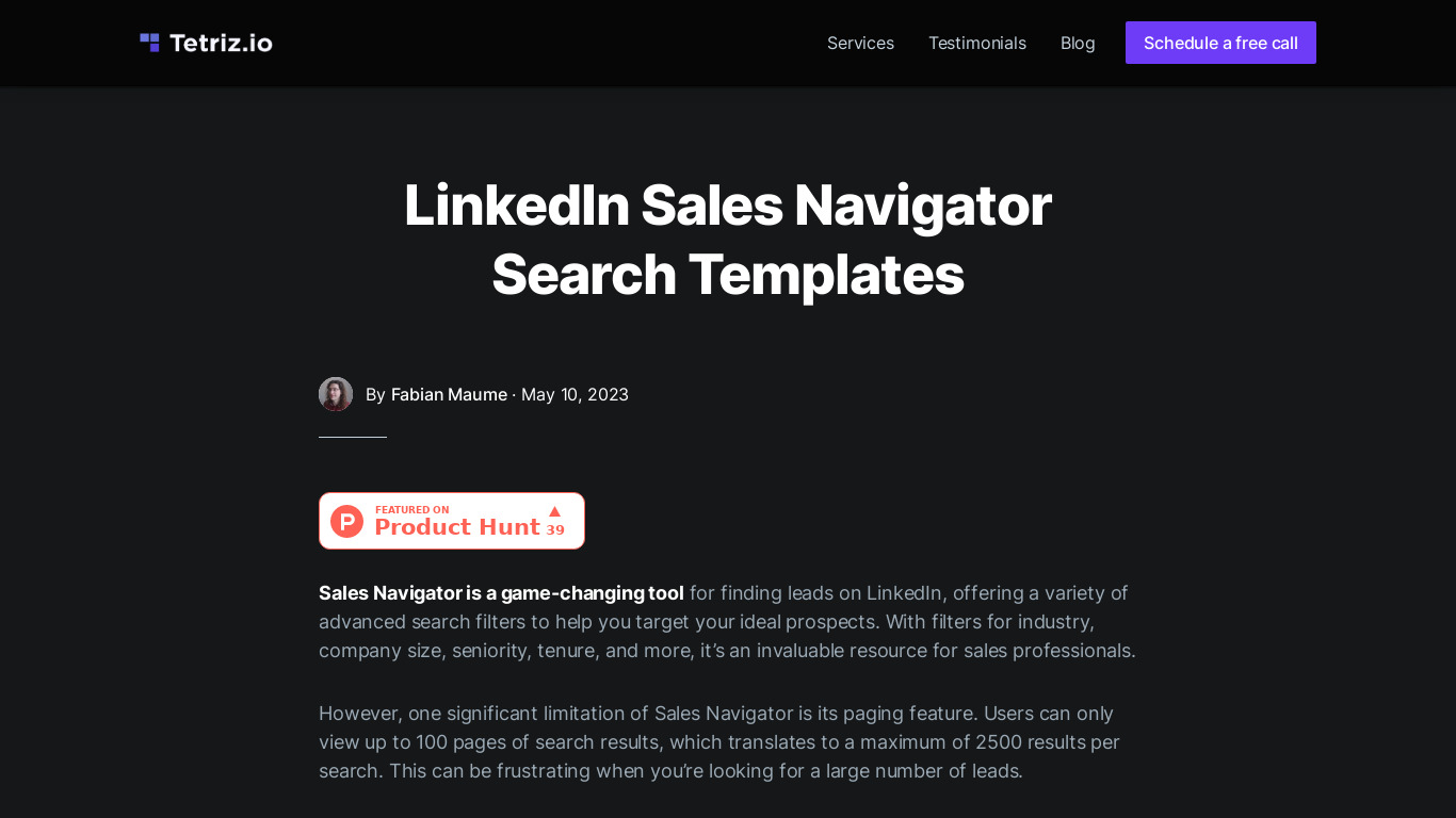 LinkedIn Sales Navigator Search Builder Landing page