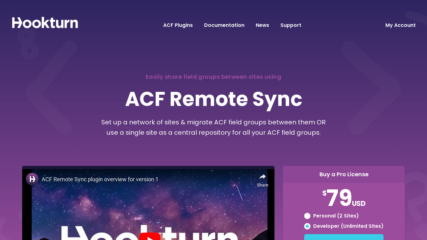ACF Remote Sync WordPress Plugin Landing page