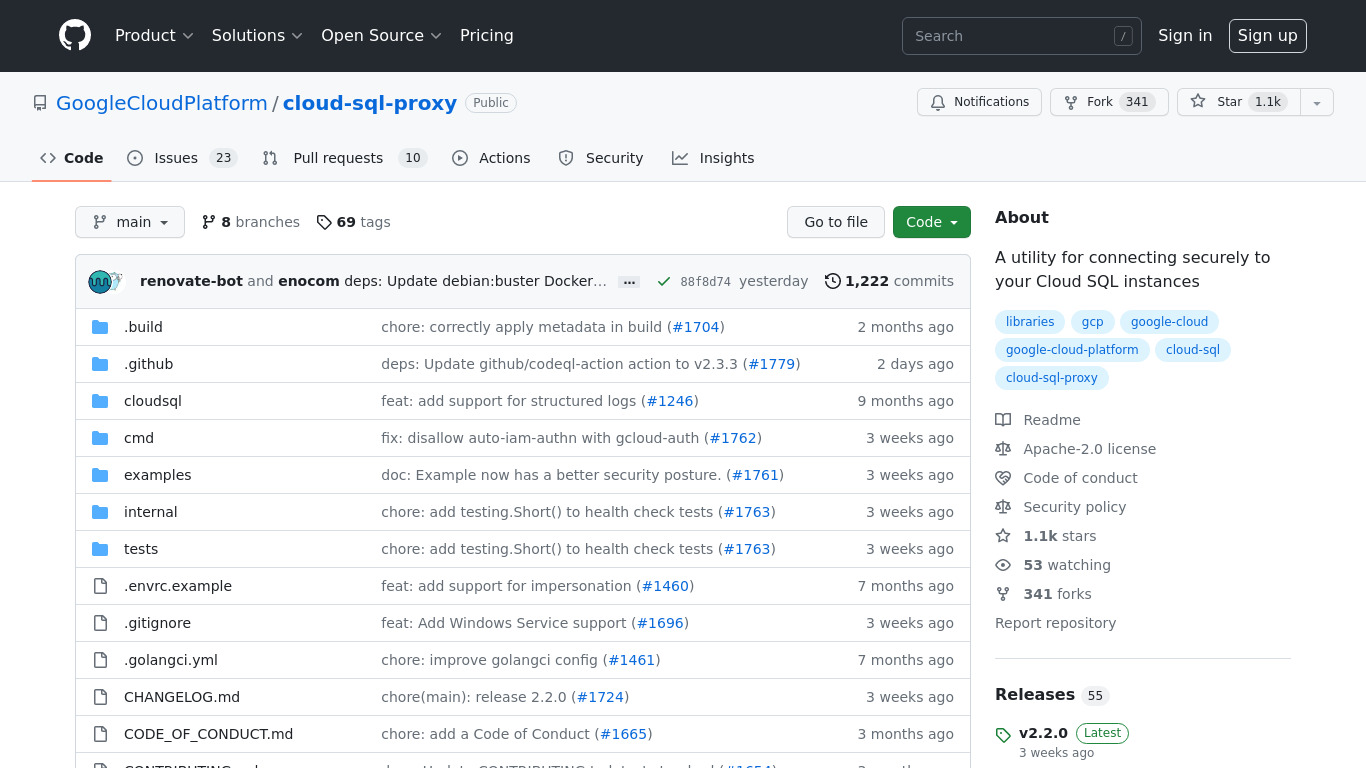 Cloud SQL Auth Proxy Landing page