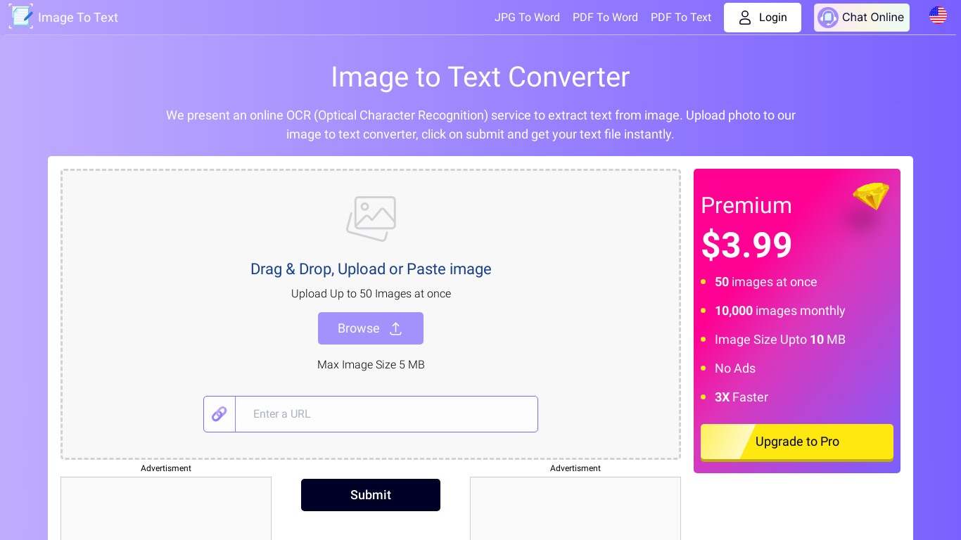 Image to Text Converter Landing page
