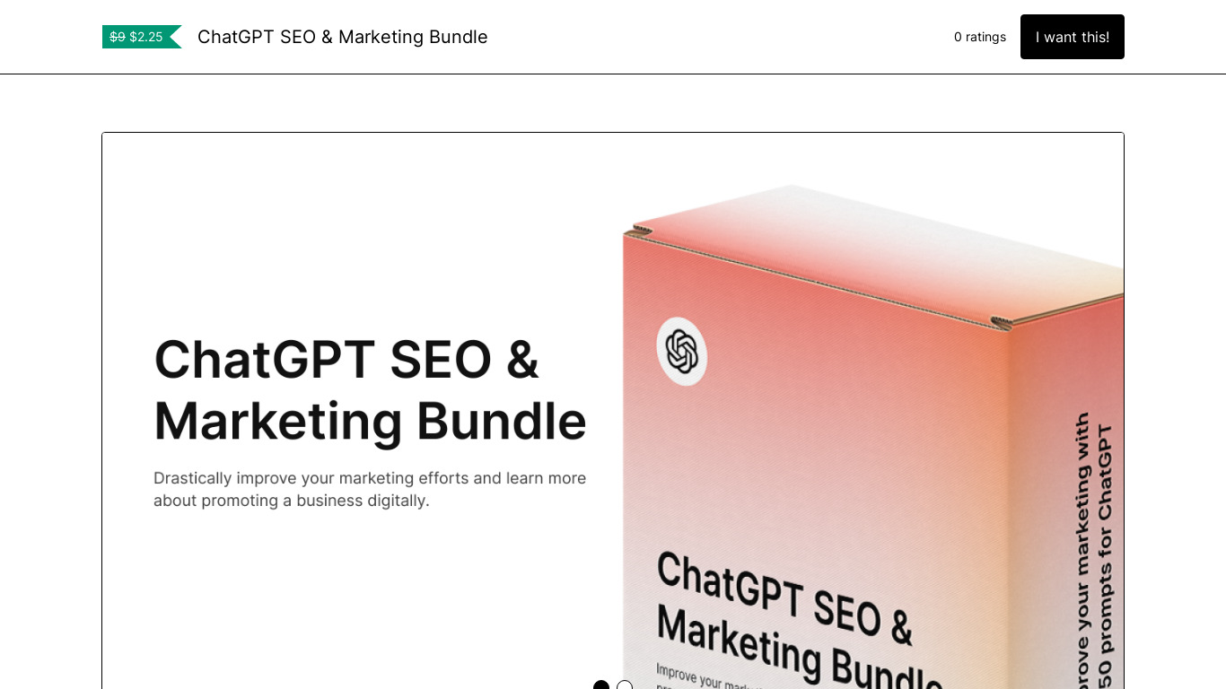 ChatGPT SEO & Marketing Bundle Landing page