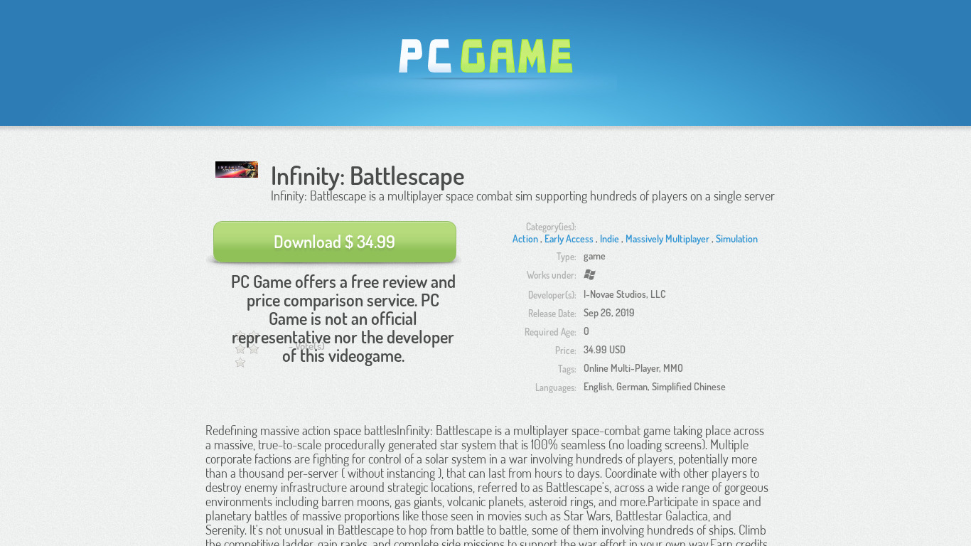 Infinity: Battlescape Landing page