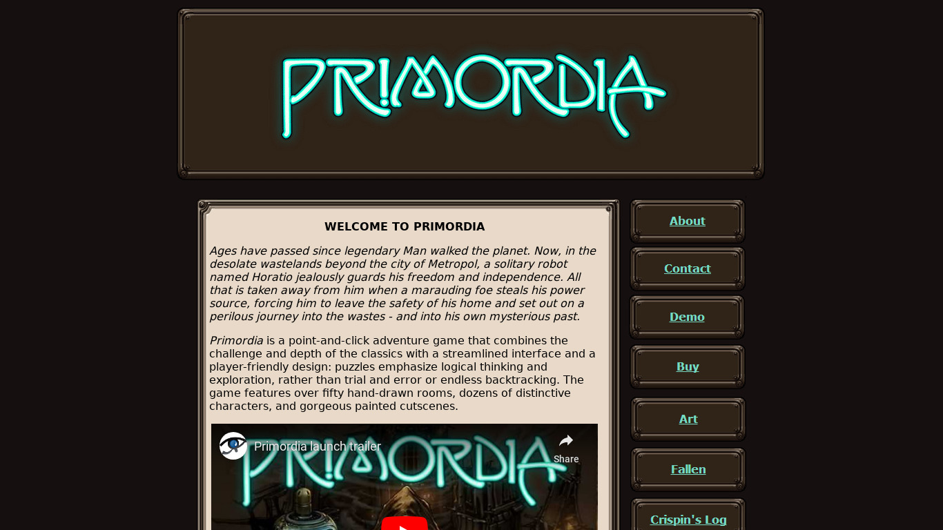Primordia Landing page