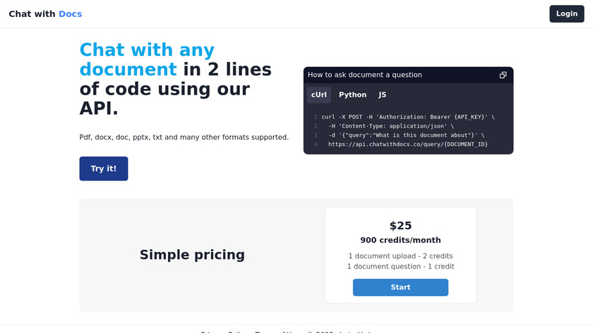 ChatWithDocs.co Landing Page