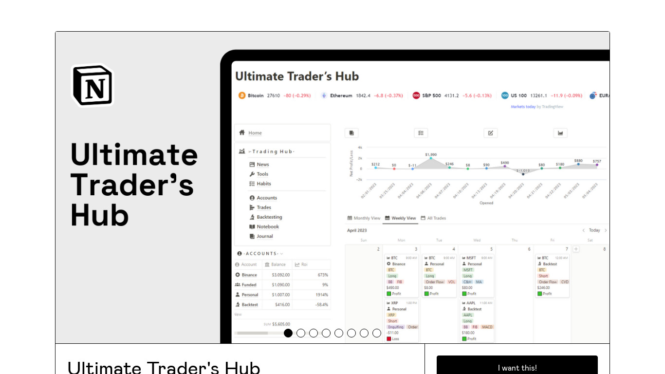 Notion Ultimate Trader's Hub Landing page