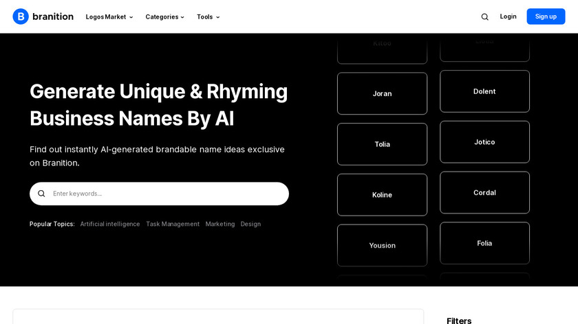 Business Name Generator by Branition Landing Page