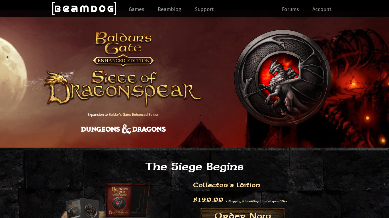 Baldur’s Gate: Siege of Dragonspear Landing page