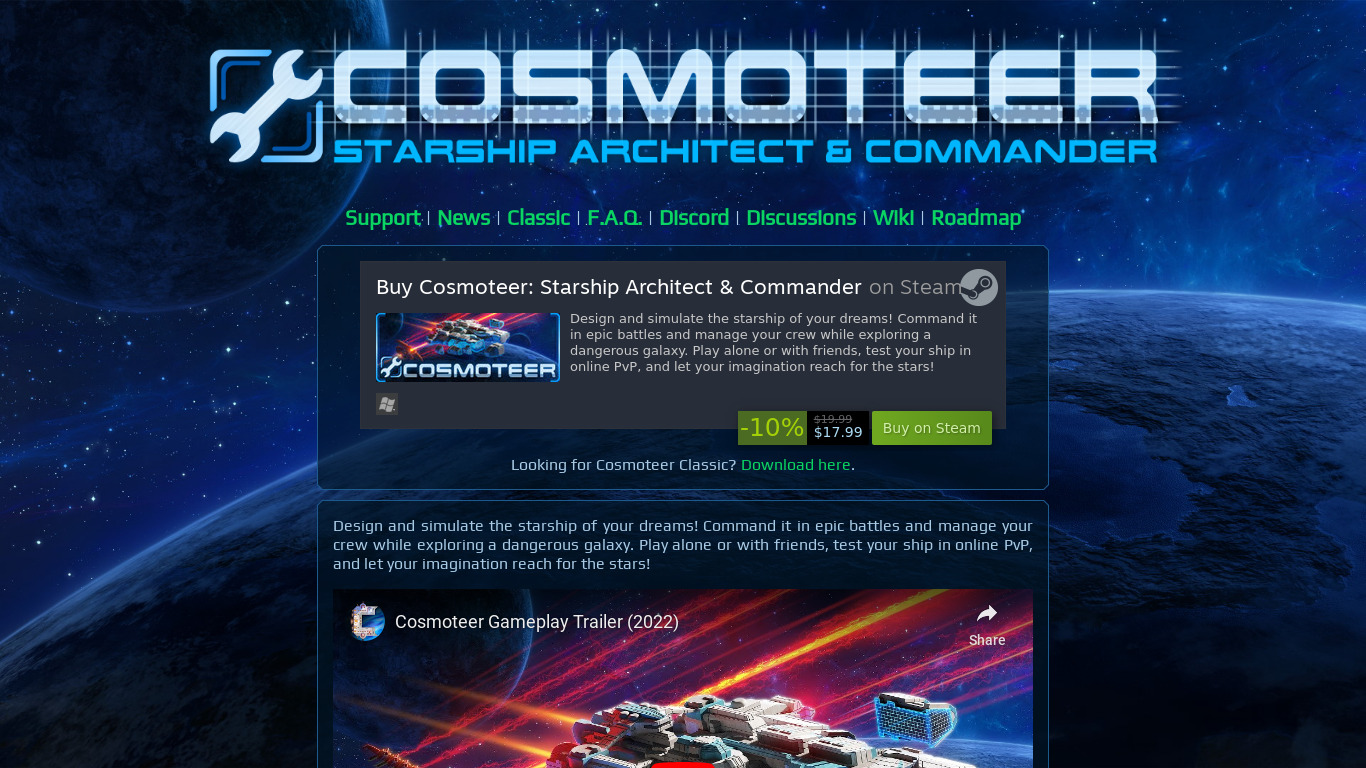 Cosmoteer: Starship Architect and Commander Landing page