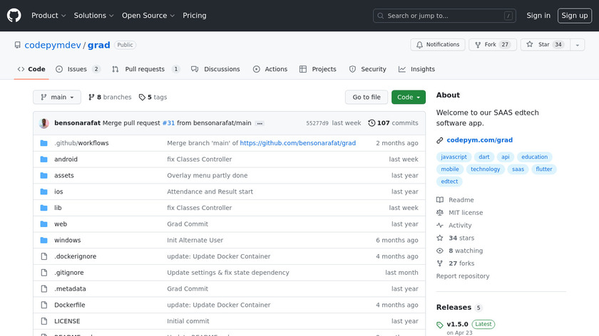 Grad Saas edtech app Landing Page