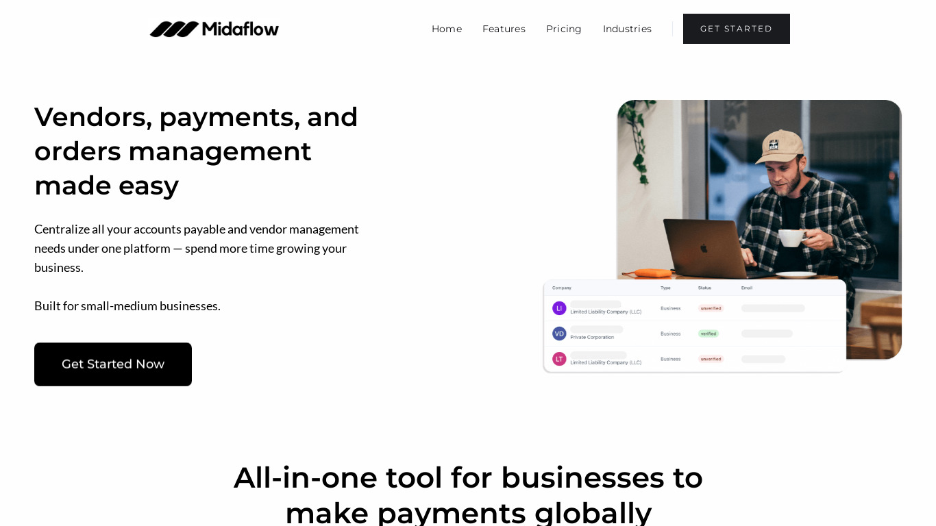 Midaflow Landing page