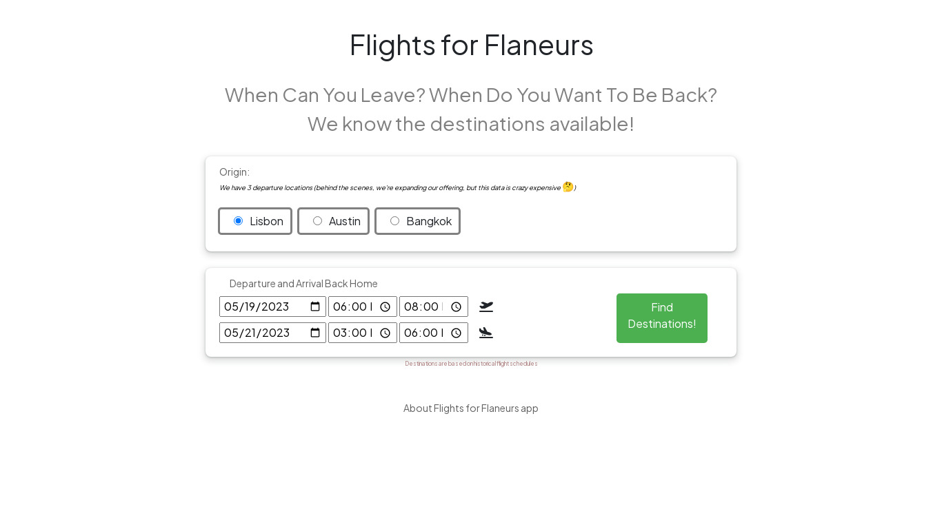 Flights For Flaneurs Landing page