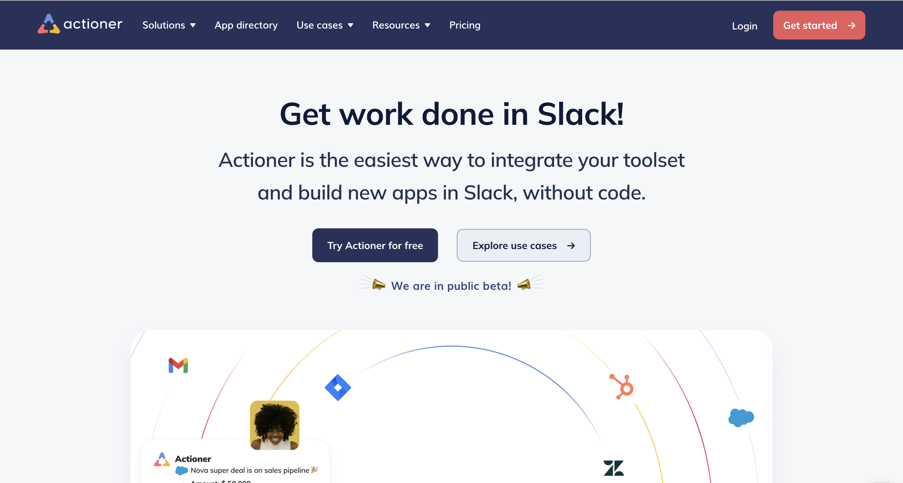 Actioner Landing page