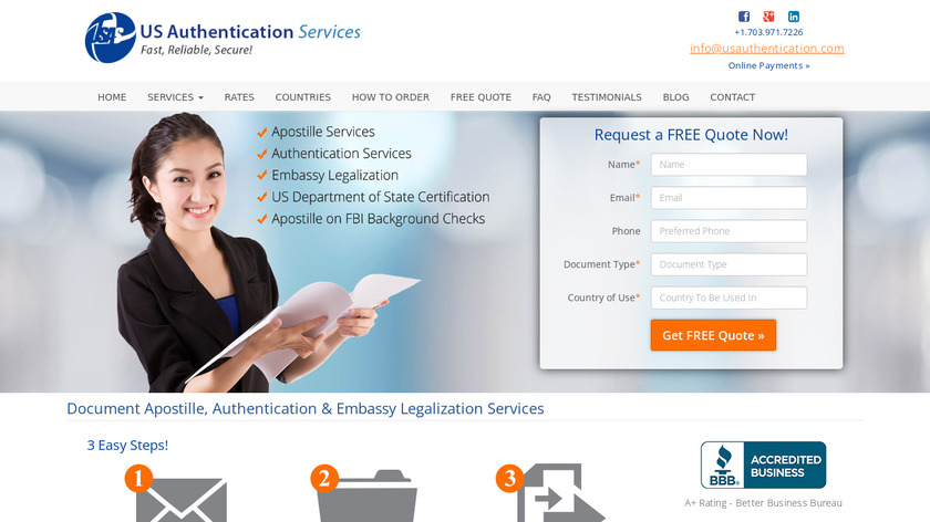 US Authentication Services Landing Page