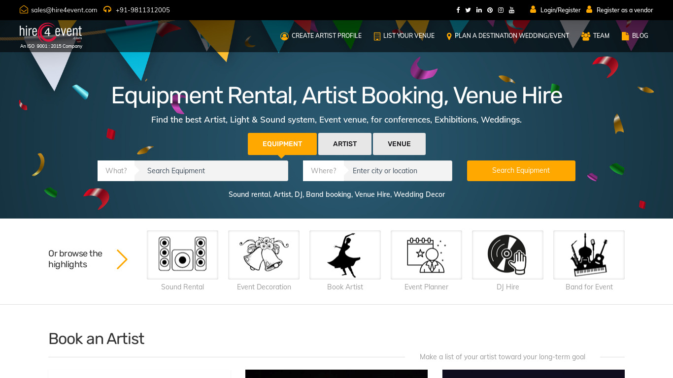 hire4event.com Landing page