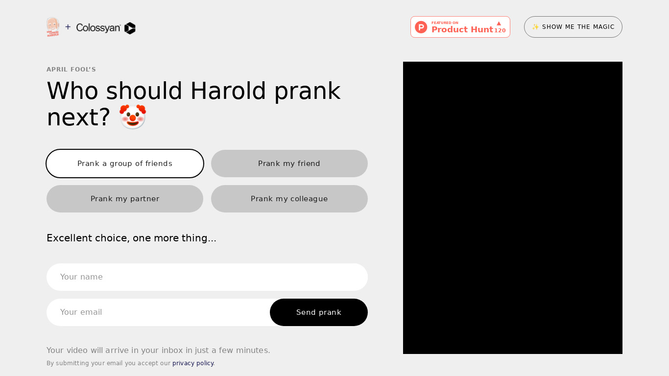 Hide the Pain Harold Landing page