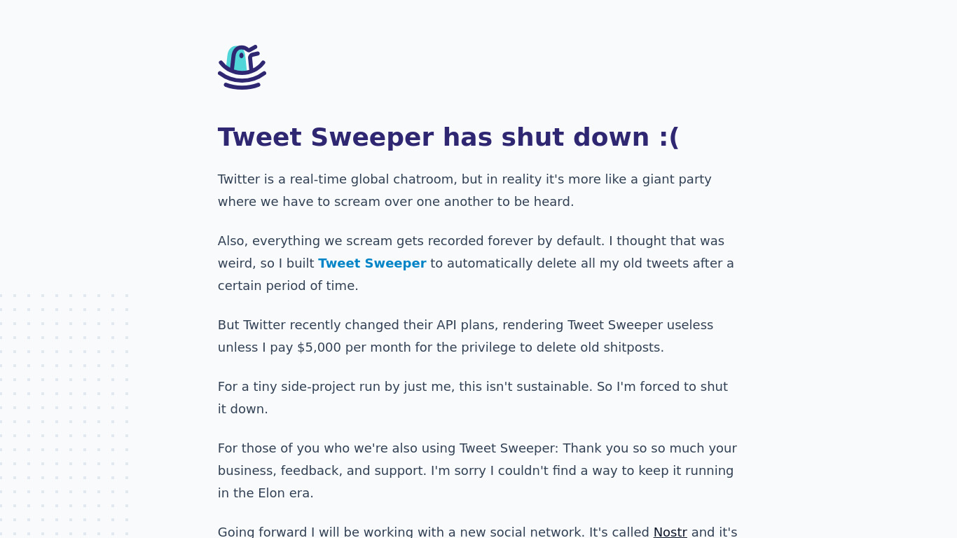 Tweet Sweeper Landing page