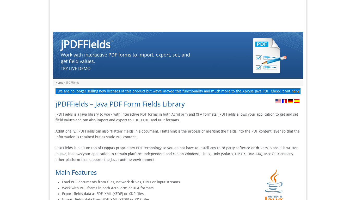 Qoppa jPDFFields Landing page