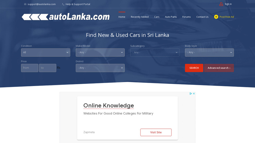 AutoLanka.com Landing Page