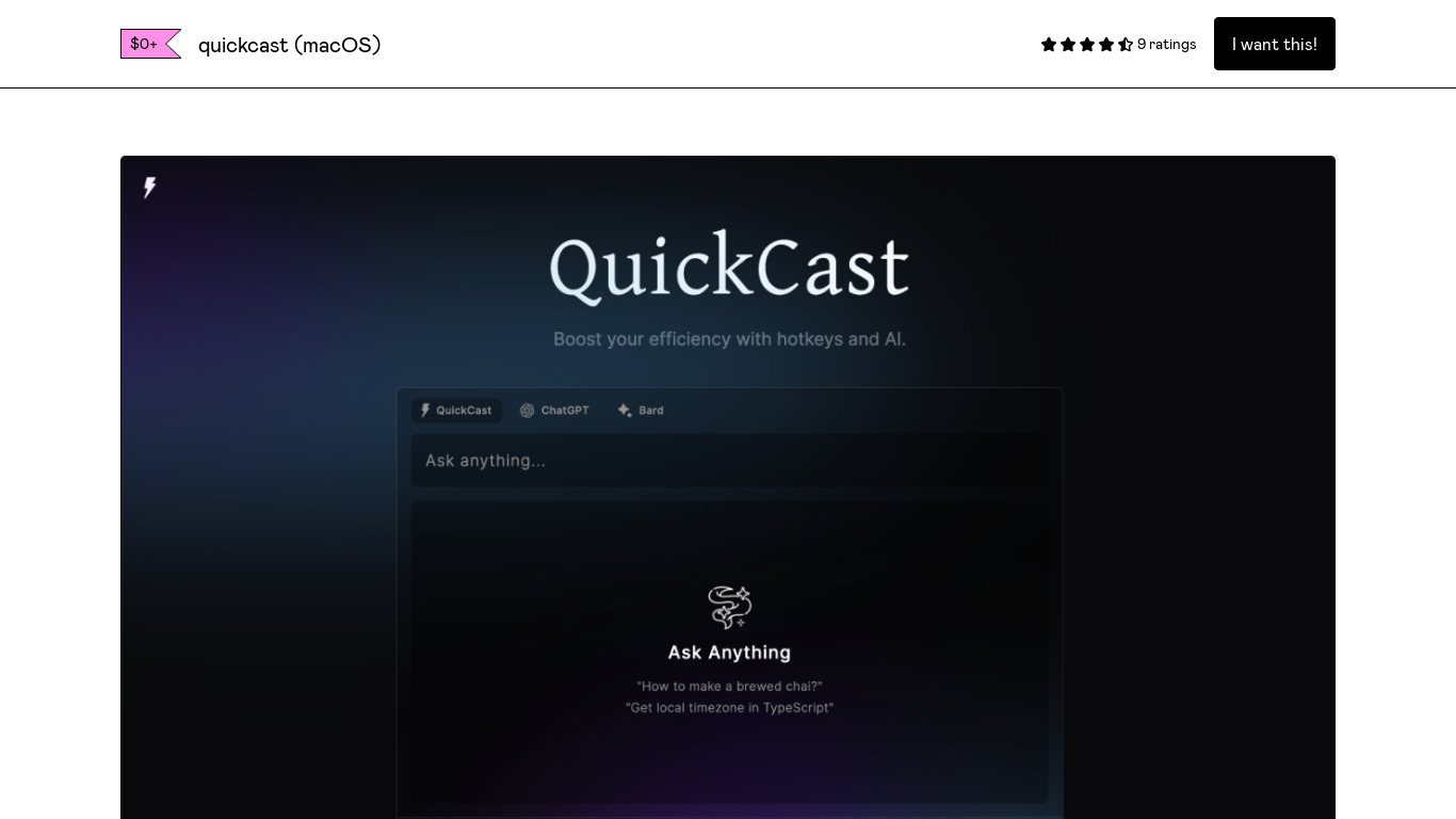 QuickCast V2 Landing page