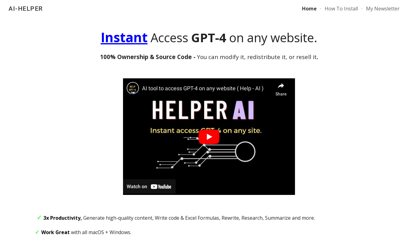 AI-Helper Landing page