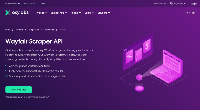 Wayfair Scraper API Landing Page