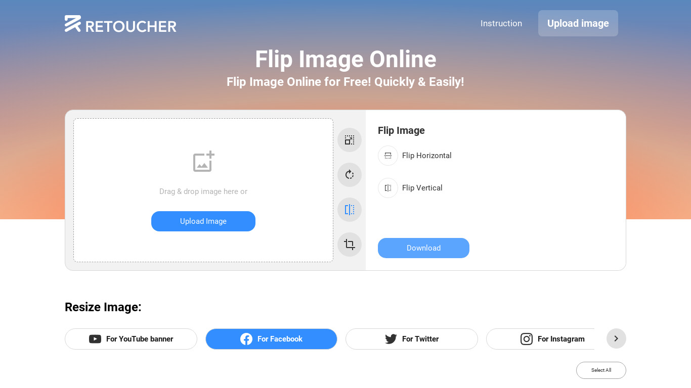 Retoucher Online Image Flipper Landing page