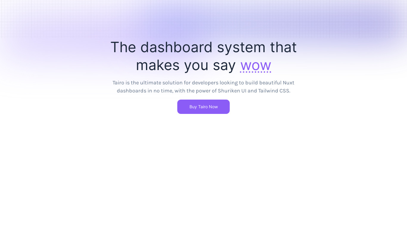 Tairo Dashboard System Landing page