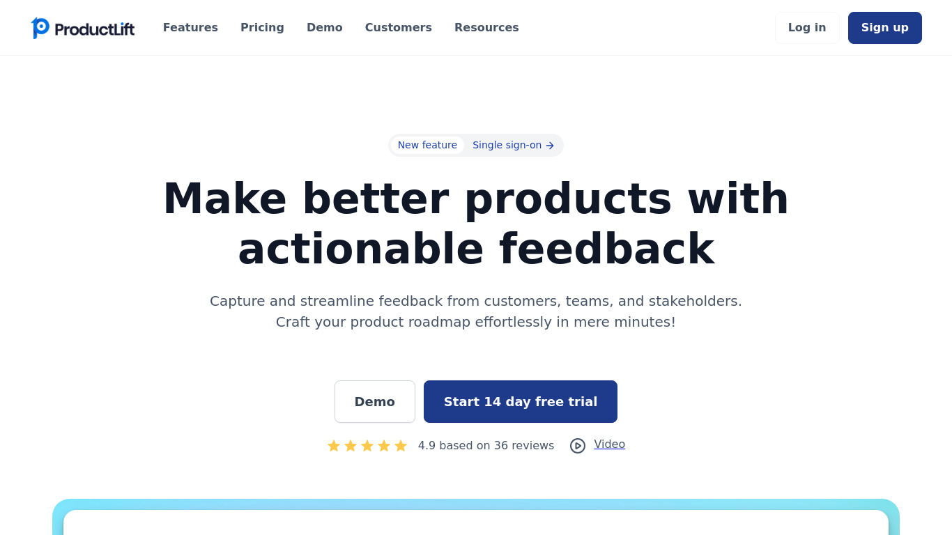 ProductLift Landing page