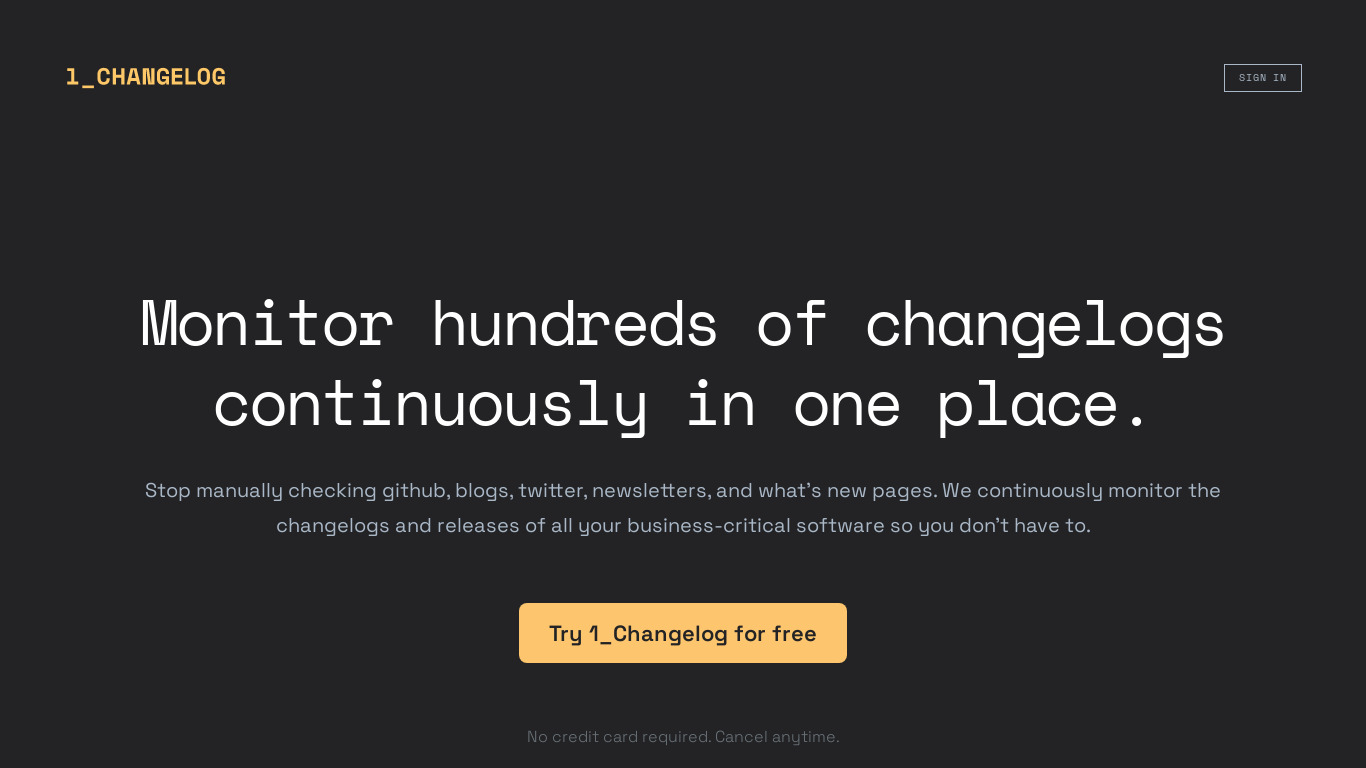 1_Changelog Landing page