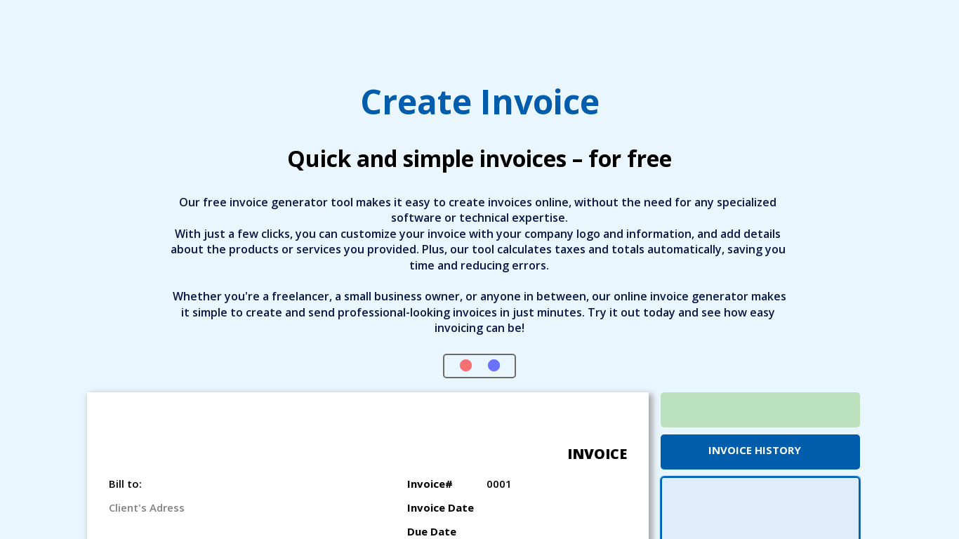 Create Invoice Landing page