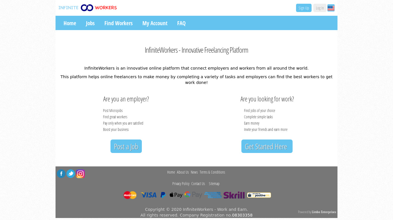 Infinite Workers Landing page