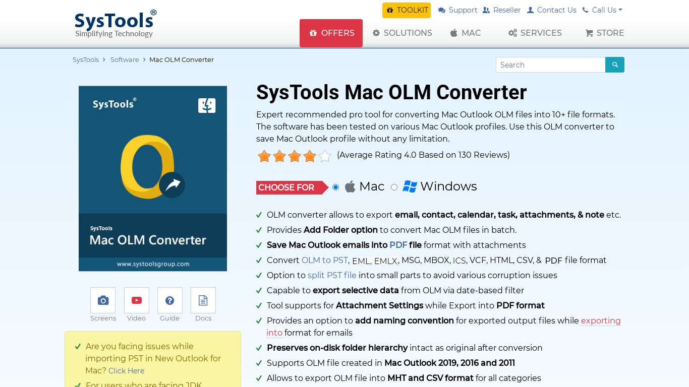 SysTools Mac OLM Converter Landing page