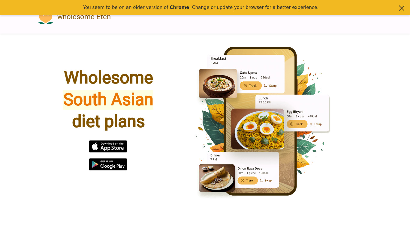 Wholesome Eten Landing page