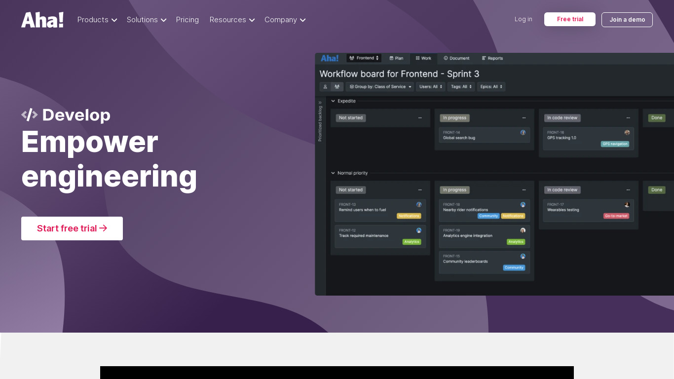 Aha! Develop Landing page