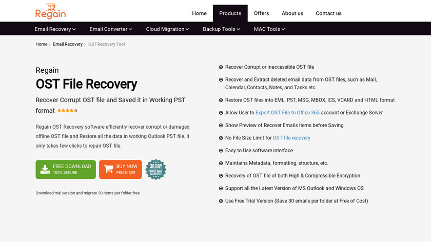 Regain Exchange OST Recovery Landing Page