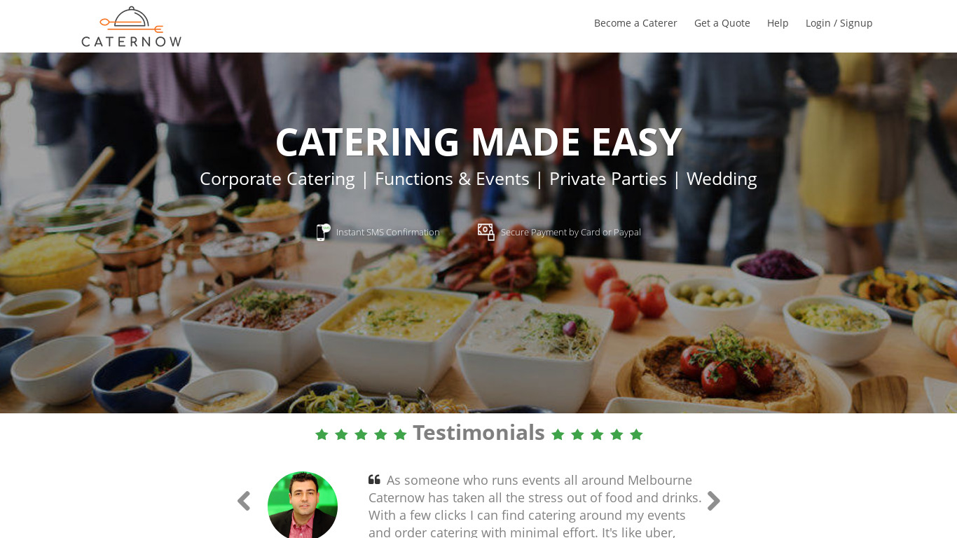 Caternow Landing page