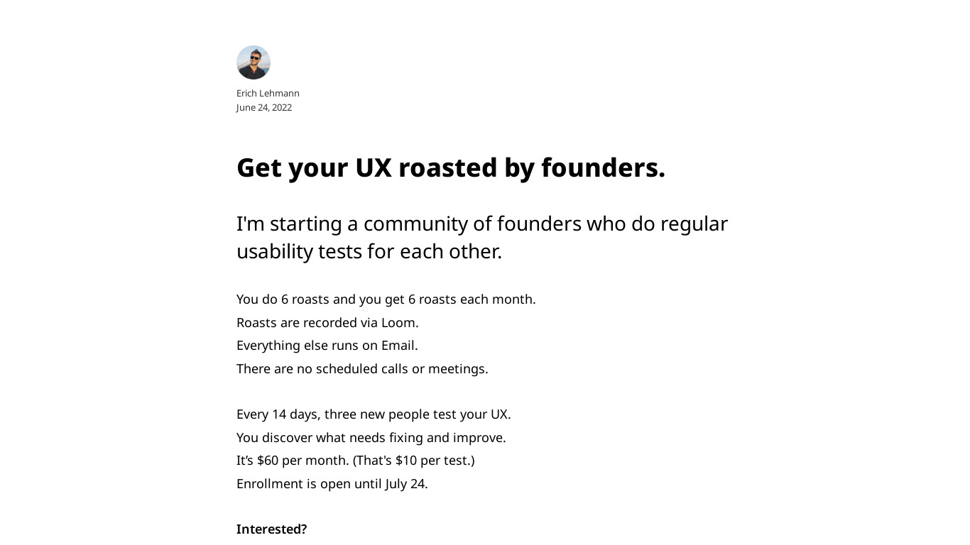 UX Roasts Landing page