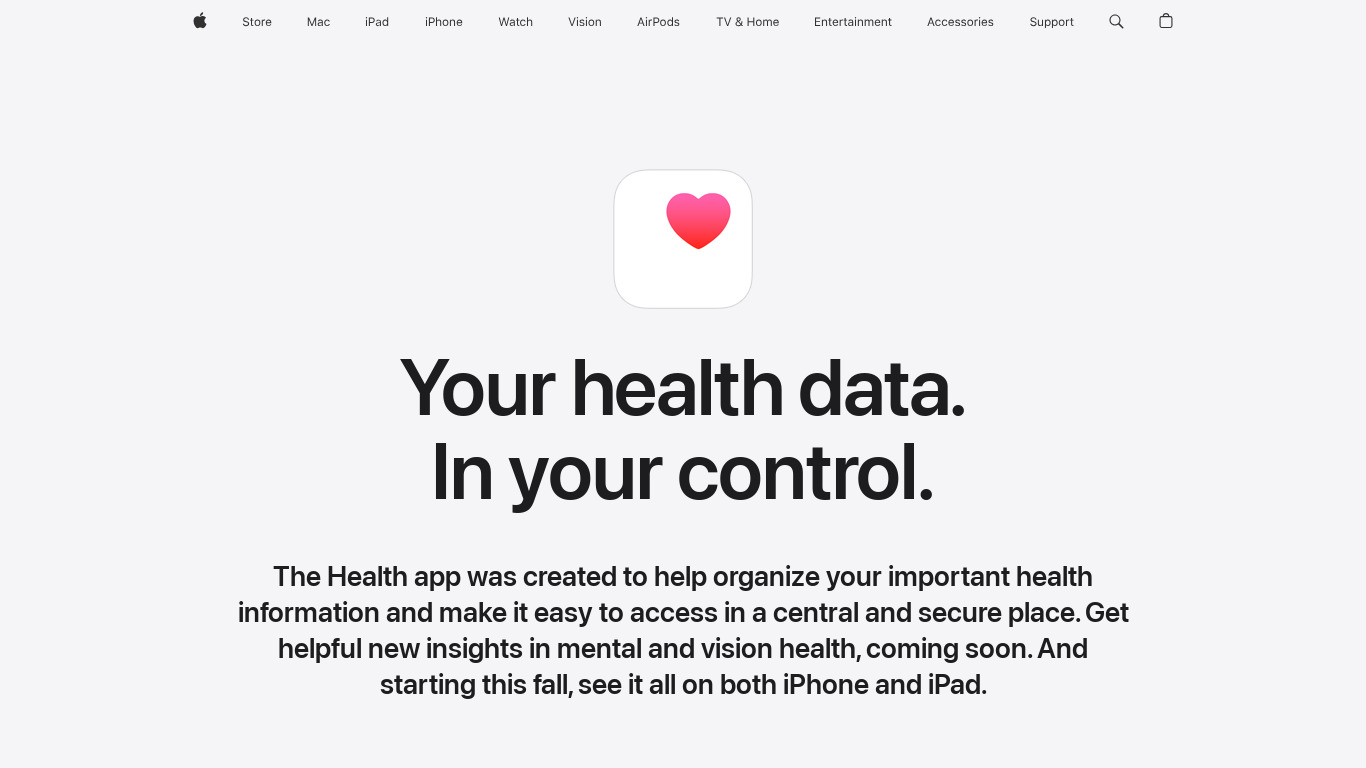 Apple Health Landing page