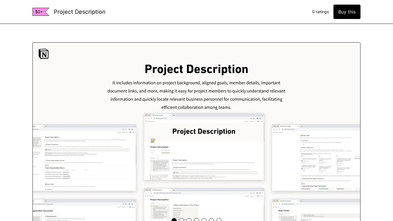 Notion Project Description Landing page