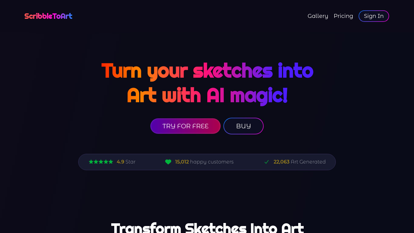 Scribble To Art Landing page