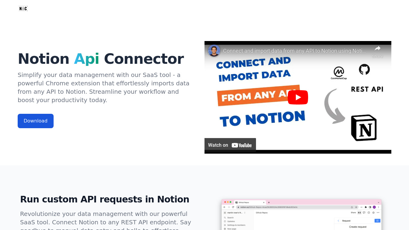 Note Api Connector Landing page