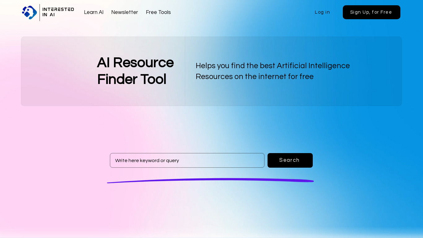 AI Resource Finder Tool Landing page