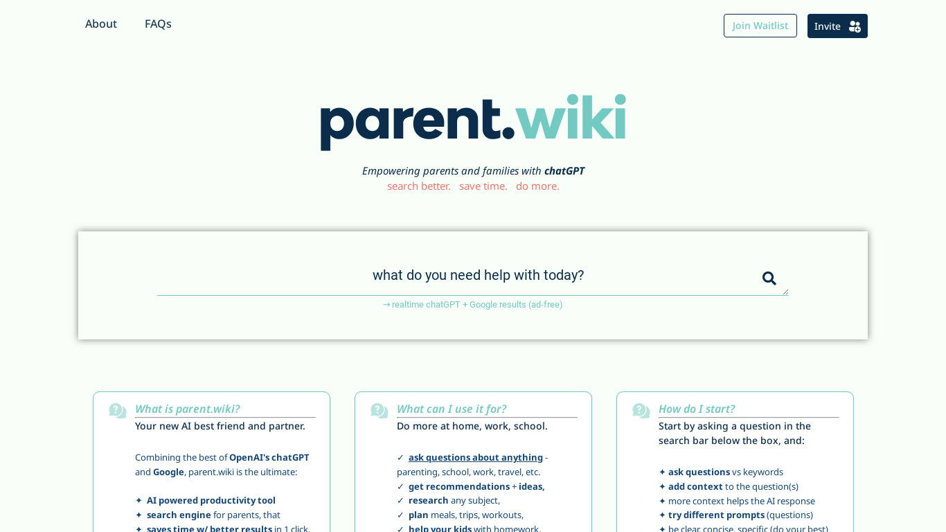 Parent.wiki Landing page