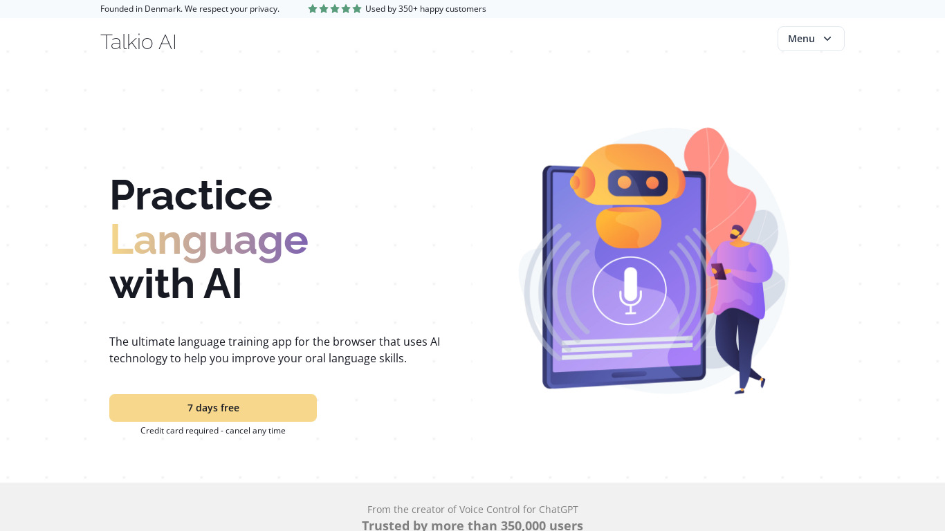 Talkio AI Landing page