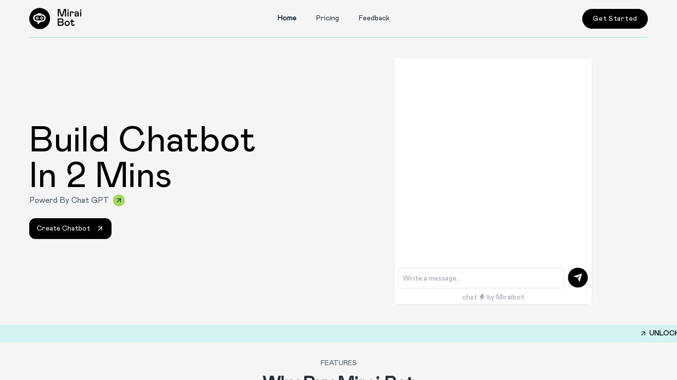 miraibot.ai Landing page