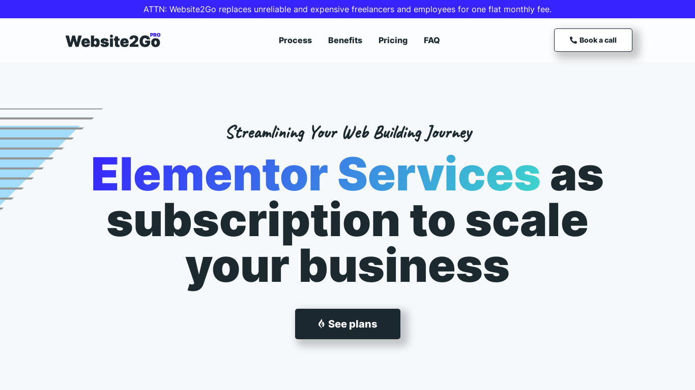 Website2Go Landing page