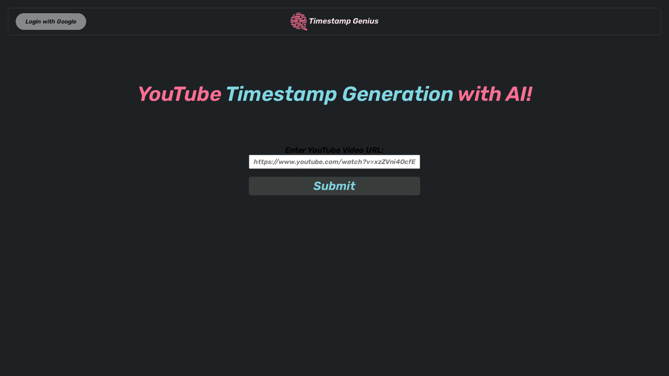 Timestamp Genius Landing page