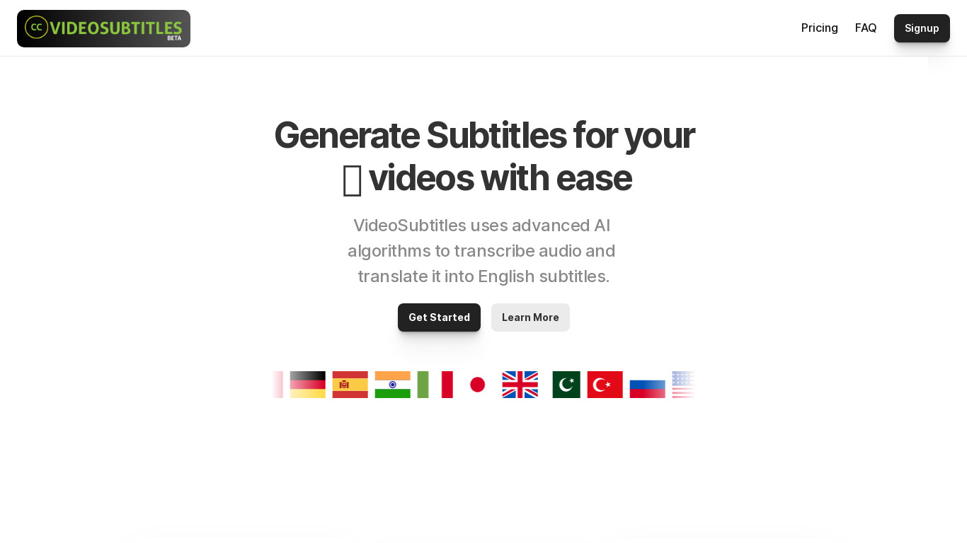 Video Subtitles Landing page