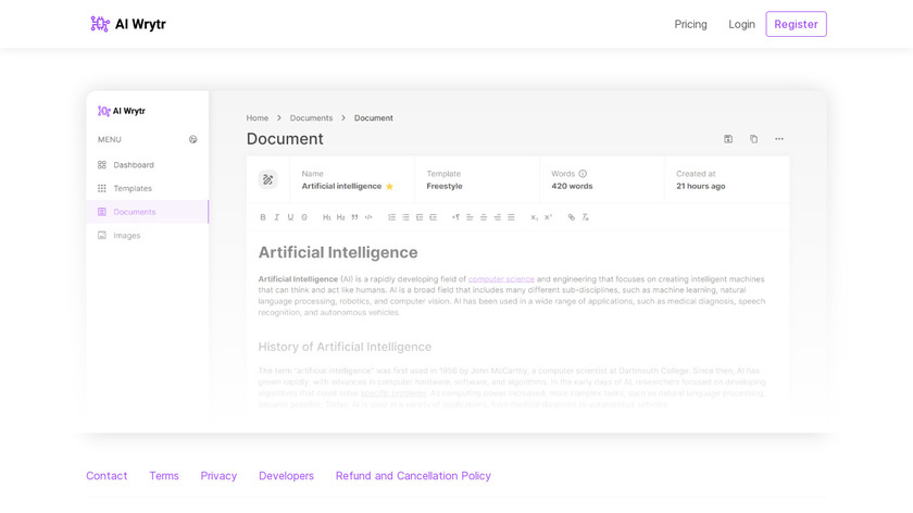 AI Wrytr Landing Page
