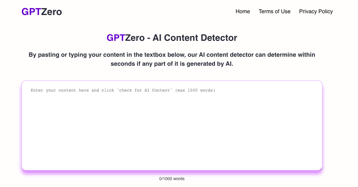 GPTZero.dev Landing page